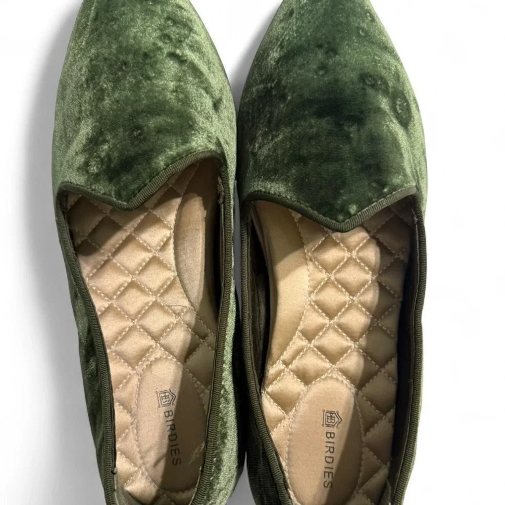 Birdies Emerald Green Velvet Smoking Loafers Flats Size 9